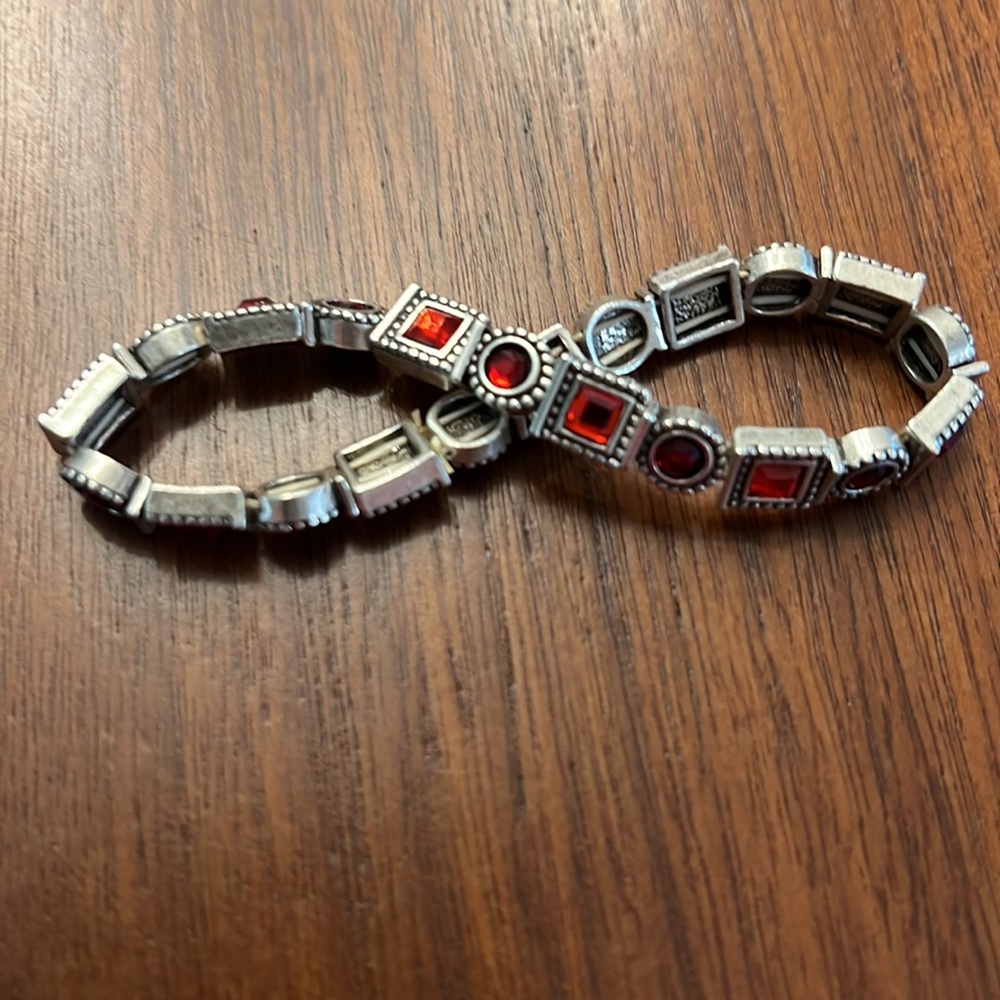 Red and faux silver stretch bracelet
